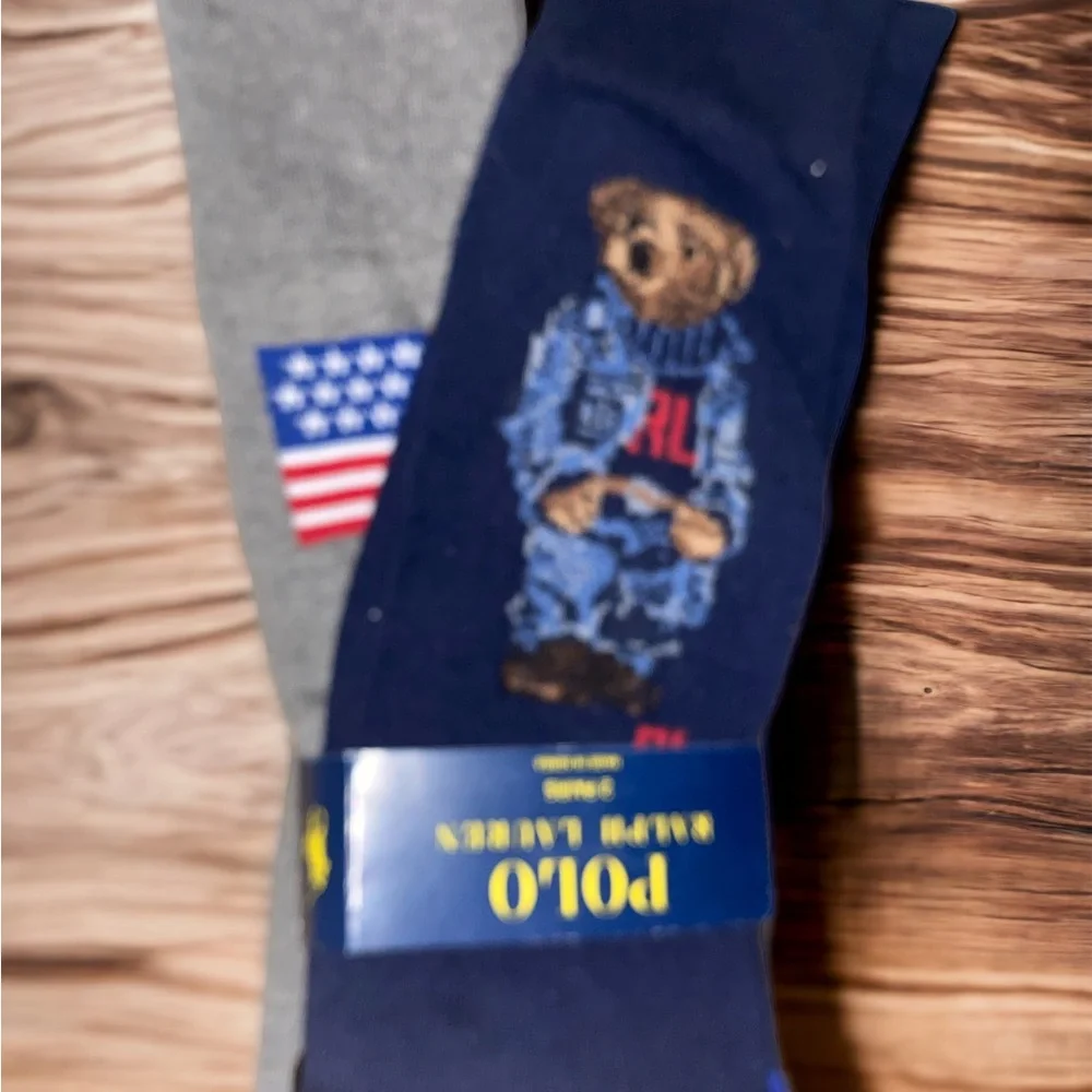 Polo by Ralph Lauren Sz. XL US Flag & RL Bear logo Socks-2 Pair. NWOT